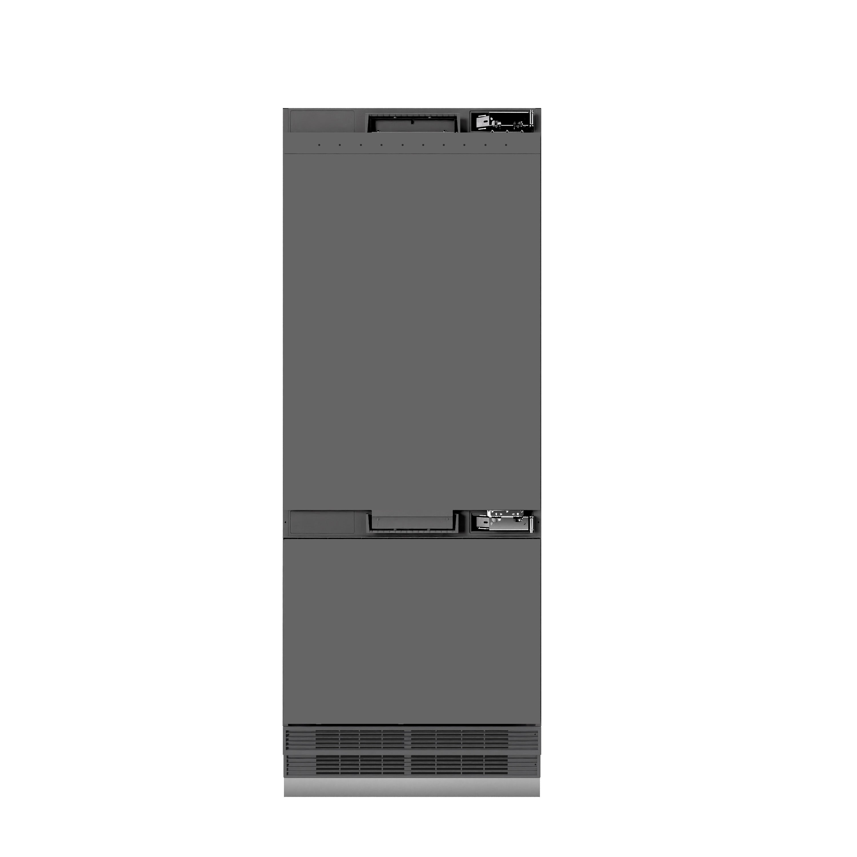 ZLINE 30 in. Panel Ready Built-In Bottom Freezer Refrigerator 16.1 cu. ft. with Water Dispenser, Ice Maker, Graphite Gray Interior, Matte Black Accents (GRBIVZ-30-MB)