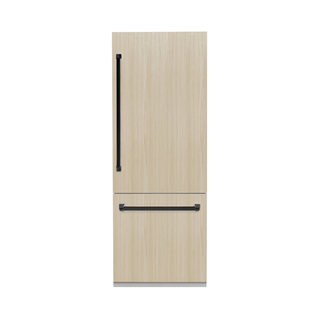 ZLINE 30 in. Panel Ready Built-In Bottom Freezer Refrigerator 16.1 cu. ft. with Water Dispenser, Ice Maker, Graphite Gray Interior, Matte Black Accents (GRBIVZ-30-MB)