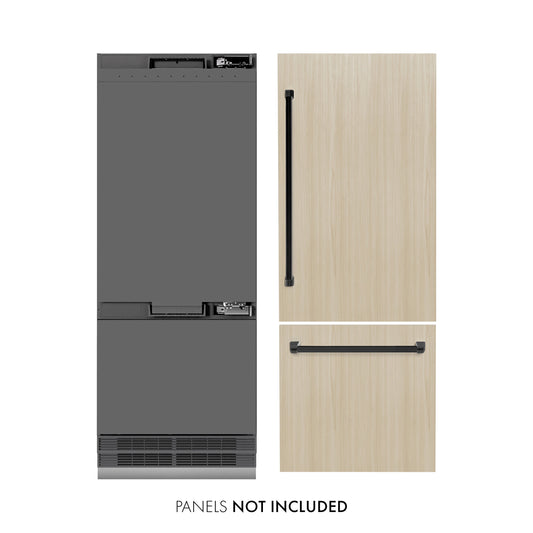 ZLINE 30 in. Panel Ready Built-In Bottom Freezer Refrigerator 16.1 cu. ft. with Water Dispenser, Ice Maker, Graphite Gray Interior, Matte Black Accents (GRBIVZ-30-MB)