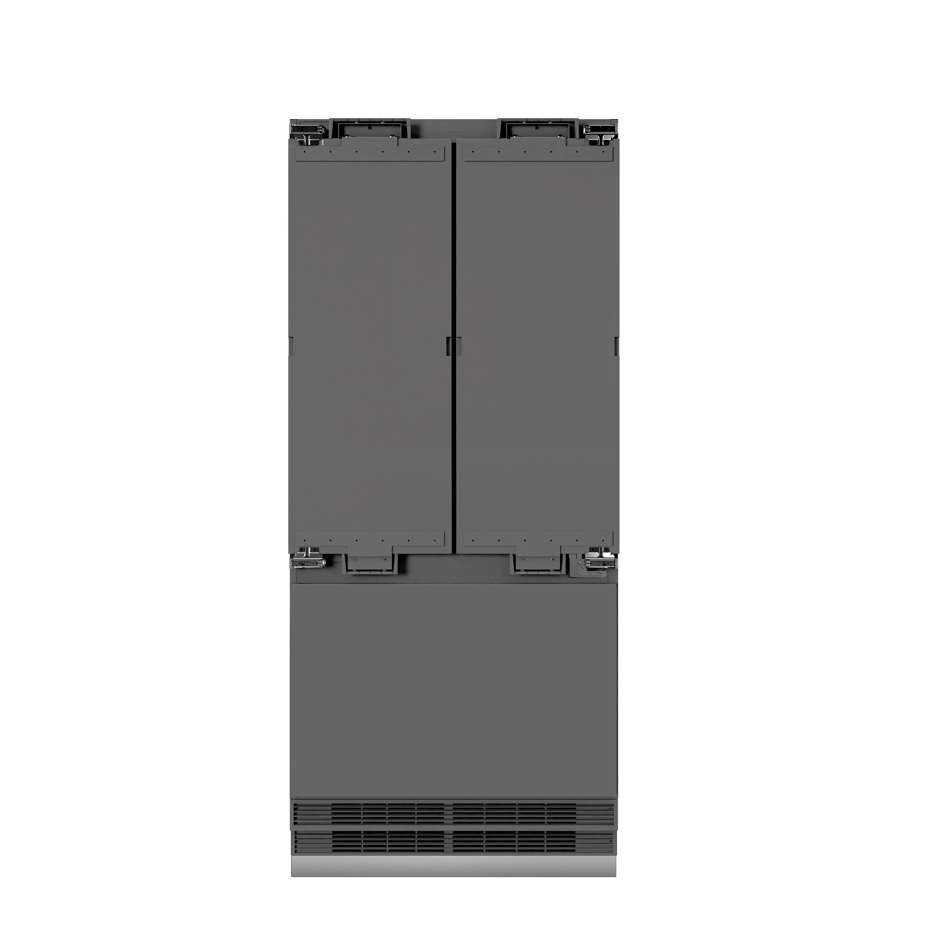 ZLINE 36 in. Panel Ready Built-In French Door Bottom Freezer Refrigerator 19.6 cu. ft. Water Dispenser Ice Maker Graphite Gray Interior Champagne Bronze Accents (GRBIVZ-36-CB)