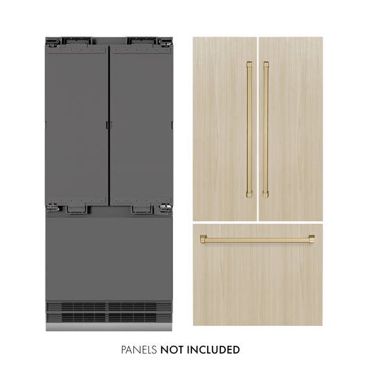 ZLINE 36 in. Panel Ready Built-In French Door Bottom Freezer Refrigerator 19.6 cu. ft. Water Dispenser Ice Maker Graphite Gray Interior Champagne Bronze Accents (GRBIVZ-36-CB)