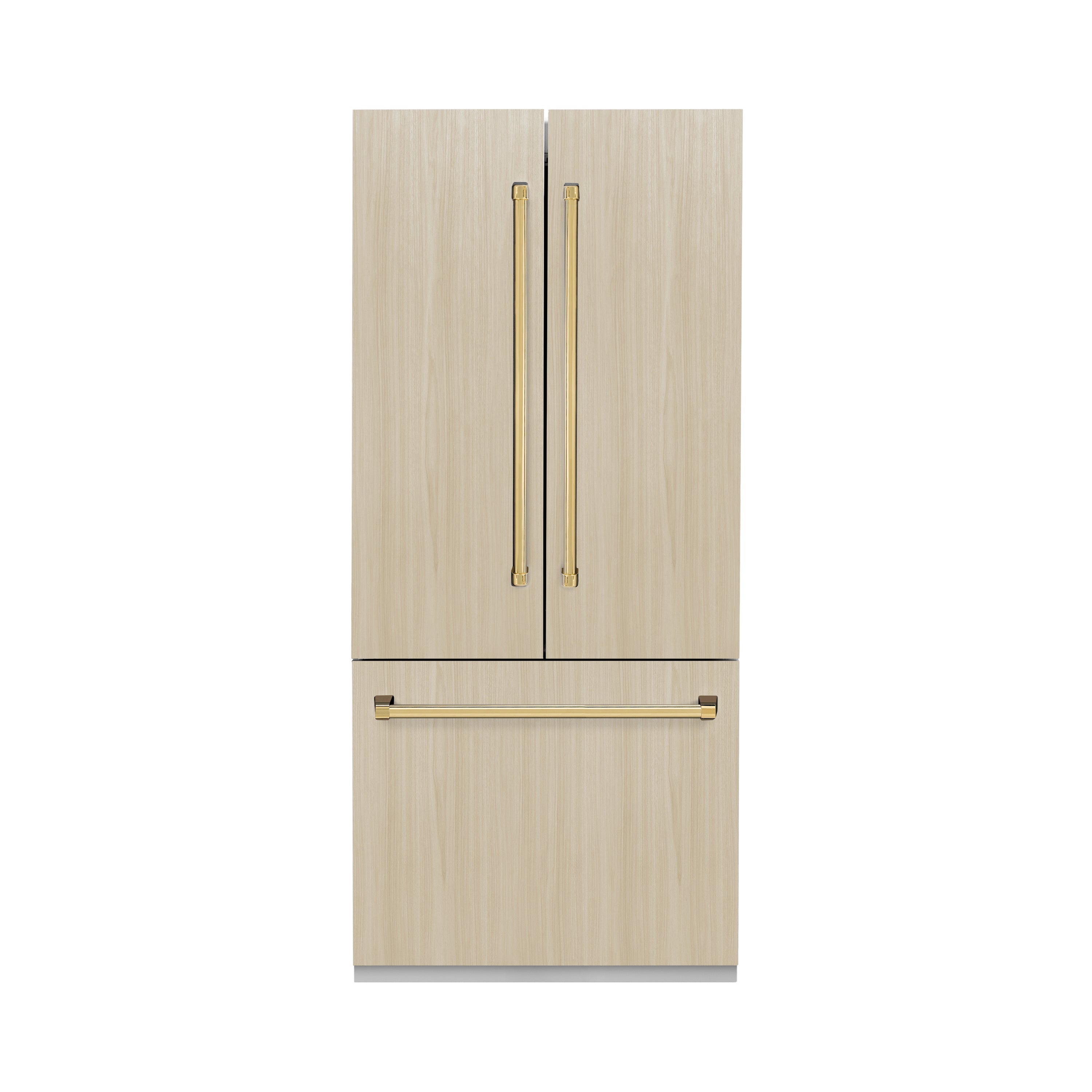ZLINE 36 in. Panel Ready French Door Built-In Bottom Freezer Refrigerator 19.6 cu. ft. Water Dispenser Ice Maker Graphite Gray Interior Polished Gold Accents (GRBIVZ-36-G)