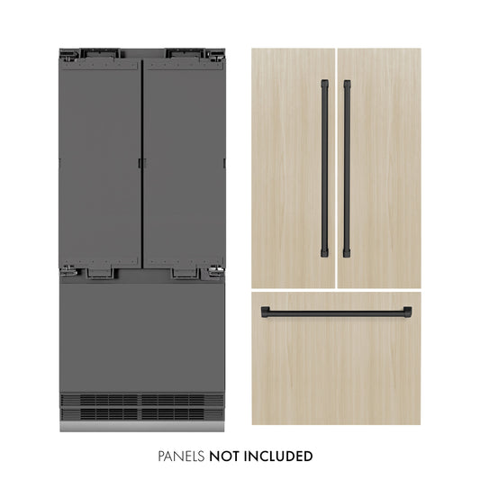 ZLINE 36" Built-In French Door Refrigerator Panel Ready 19.6 cu. ft. Water Dispenser Ice Maker Graphite Gray Interior Matte Black Accents (GRBIVZ-36-MB)