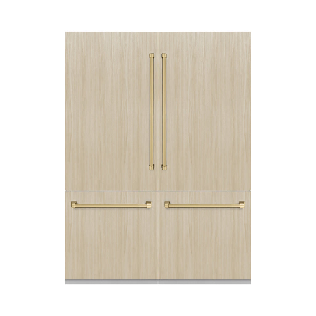 ZLINE 60 in Built-In Panel Ready French Door Refrigerator 32.2 cu ft Champagne Bronze Handles (RBIVZ-60-CB)
