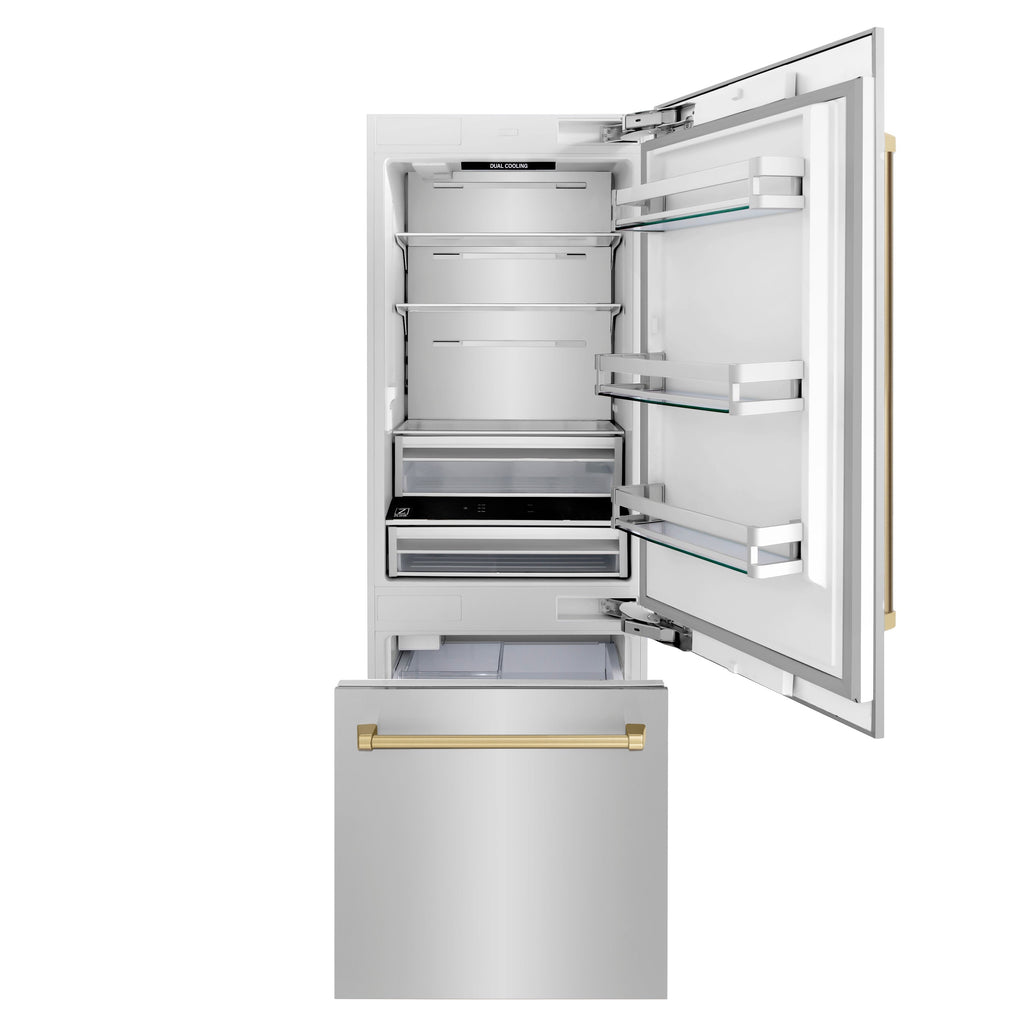 ZLINE 30 in. Built-In Refrigerator 16.1 cu. ft. Internal Water & Ice Dispenser Champagne Bronze Accents (RBIVZ-304-30-CB)