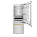 ZLINE 30 in. Built-In Refrigerator 16.1 cu. ft. Internal Water & Ice Dispenser Champagne Bronze Accents (RBIVZ-304-30-CB)