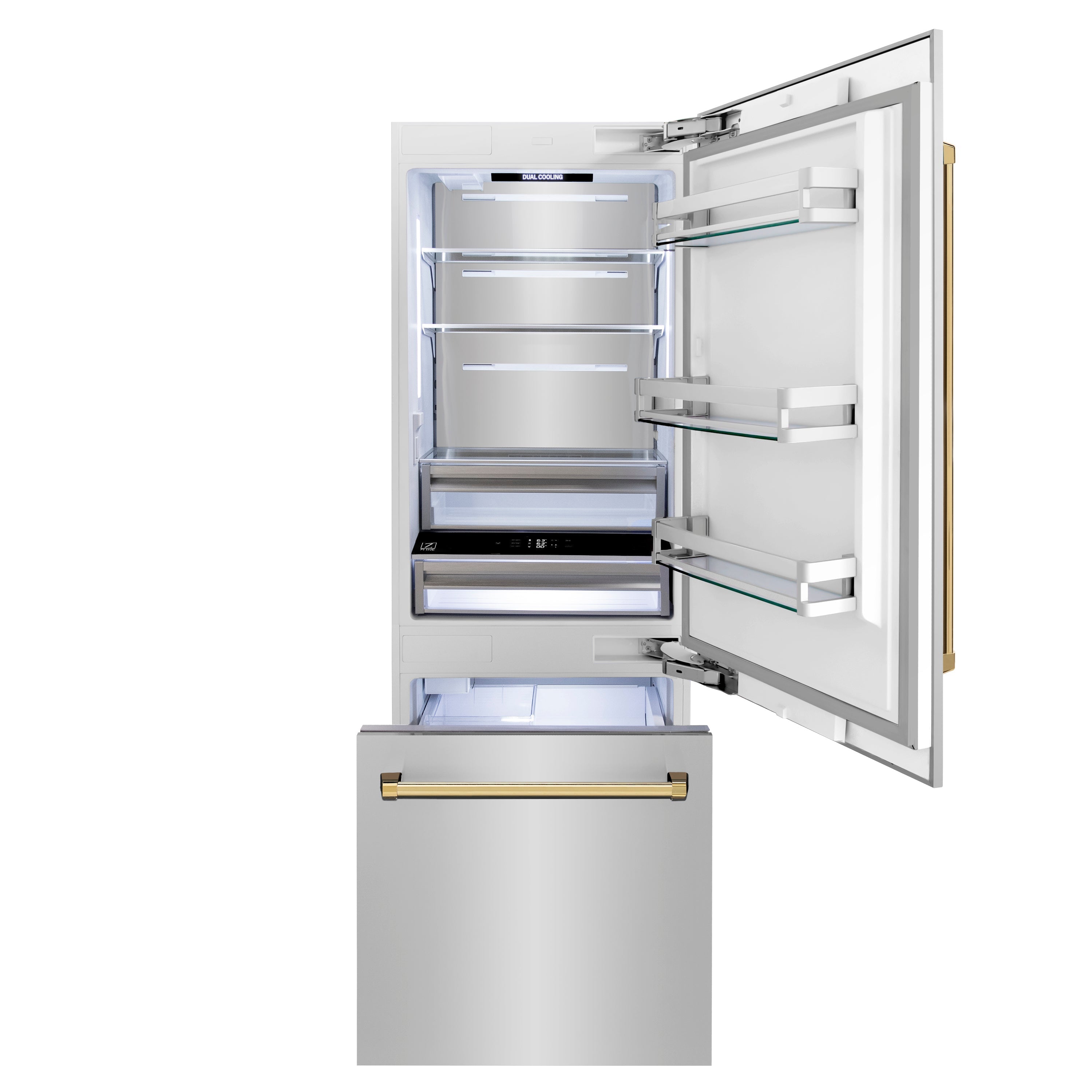 ZLINE 30 in Built-In Refrigerator 16.1 cu. ft Internal Water & Ice Dispenser Gold Accents (RBIVZ-304-30-G)