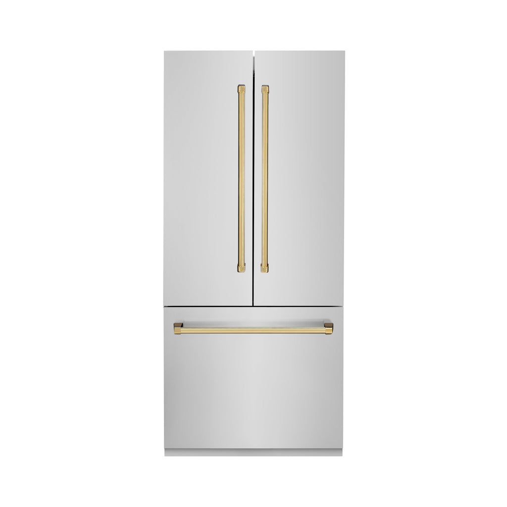 ZLINE 36 in. Built-In Refrigerator 19.6 cu. ft. Water & Ice Dispenser Gold Accents (RBIVZ-304-36-G)