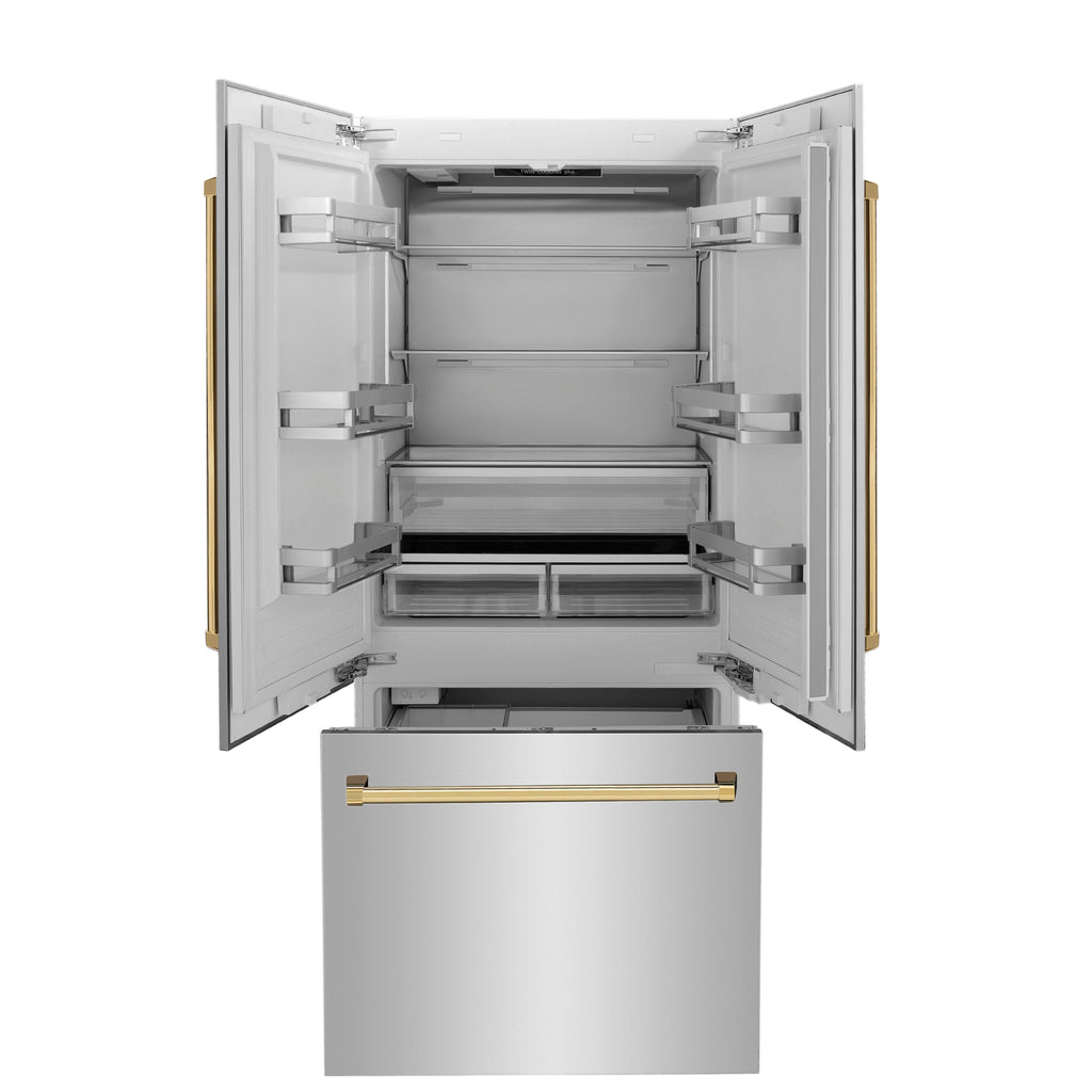 ZLINE 36 in. Built-In Refrigerator 19.6 cu. ft. Water & Ice Dispenser Gold Accents (RBIVZ-304-36-G)