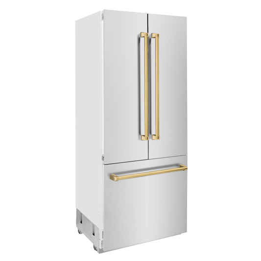 ZLINE 36 in. Built-In Refrigerator 19.6 cu. ft. Water & Ice Dispenser Gold Accents (RBIVZ-304-36-G)