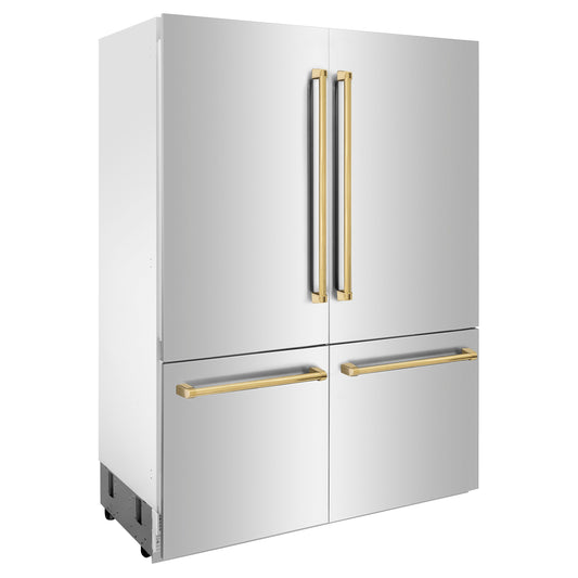ZLINE 60" Built-In Refrigerator Internal Water & Ice Dispenser Stainless Steel Gold Accents (RBIVZ-304-60-G)