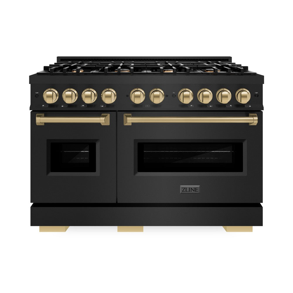 ZLINE 48 in. Dual Fuel Range with Double Oven – 6.7 cu. ft. Capacity, 8 Burners, Black Stainless Steel with Champagne Bronze Accents (CDRBZ-48-CB)