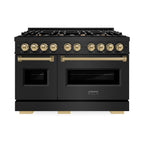 ZLINE 48 in. Dual Fuel Range with Double Oven – 6.7 cu. ft. Capacity, 8 Burners, Black Stainless Steel with Champagne Bronze Accents (CDRBZ-48-CB)