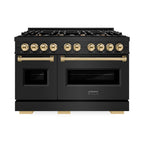 ZLINE 48 in. Dual Fuel Range Double Oven 6.7 cu. ft. Capacity 8 Burners Black Stainless Steel with Polished Gold Accents (CDRBZ-48-G)