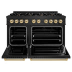 ZLINE 48 in. Gas Range Double Oven 6.7 cu. ft. 8 Burners Black Stainless Steel with Champagne Bronze Accents (CGRBZ-48-CB)