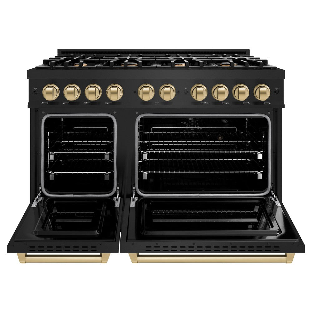 ZLINE 48 in. Gas Range Double Oven 6.7 cu. ft. 8 Burners Black Stainless Steel with Champagne Bronze Accents (CGRBZ-48-CB)