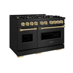 ZLINE 48 in. Gas Range Double Oven 6.7 cu. ft. 8 Burners Black Stainless Steel with Champagne Bronze Accents (CGRBZ-48-CB)