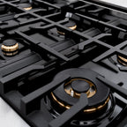 ZLINE 48 in. Dual Fuel Range 6.7 cu. ft. Double Oven with 8 Burner Gas Cooktop, Satin Stainless Steel with Polished Gold Accents (CDRSZ-48-G)