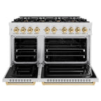 ZLINE 48 in. Dual Fuel Range 6.7 cu. ft. Double Oven with 8 Burner Gas Cooktop, Satin Stainless Steel with Polished Gold Accents (CDRSZ-48-G)