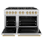 ZLINE 48 in. Double Oven Gas Range with 8 Burner Cooktop – 6.7 cu. ft. – Satin Stainless Steel with Champagne Bronze Accents (CGRSZ-48-CB)