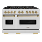 ZLINE 48 in. Double Oven Gas Range with 8 Burner Cooktop – 6.7 cu. ft. – Satin Stainless Steel with Champagne Bronze Accents (CGRSZ-48-CB)