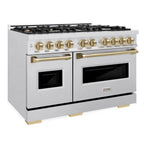 ZLINE 48 in. Double Oven Gas Range with 8 Burner Cooktop – 6.7 cu. ft. – Satin Stainless Steel with Champagne Bronze Accents (CGRSZ-48-CB)