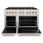 ZLINE 48 in. Gas Range Double Oven 6.7 cu. ft. 8 Brass Burners Satin Stainless Steel Polished Gold Accents (CGRSZ-48-G)
