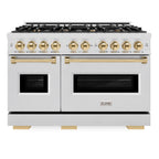 ZLINE 48 in. Gas Range Double Oven 6.7 cu. ft. 8 Brass Burners Satin Stainless Steel Polished Gold Accents (CGRSZ-48-G)
