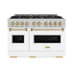 ZLINE 48 in. Double Oven Gas Range 6.7 cu. ft. 8 Burner Cooktop Satin Stainless Steel White Matte Doors Champagne Bronze Accents (CGRSZ-WM-48-CB)