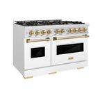 ZLINE 48 in. Double Oven Gas Range 6.7 cu. ft. 8 Burner Cooktop Satin Stainless Steel White Matte Doors Champagne Bronze Accents (CGRSZ-WM-48-CB)