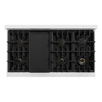 ZLINE Autograph Edition 48 in. 6.7 cu. ft. Classic Double Oven Gas Range with 8 Burner Gas Cooktop in Satin Stainless Steel with White Matte Doors and Polished Gold Accents (CGRSZ-WM-48-G)