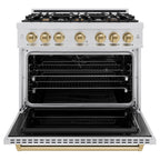 ZLINE 36 in. Dual Fuel Range 5.2 cu. ft. 6 Burners Stainless Steel Champagne Bronze Accents (CDRZ-36-CB)