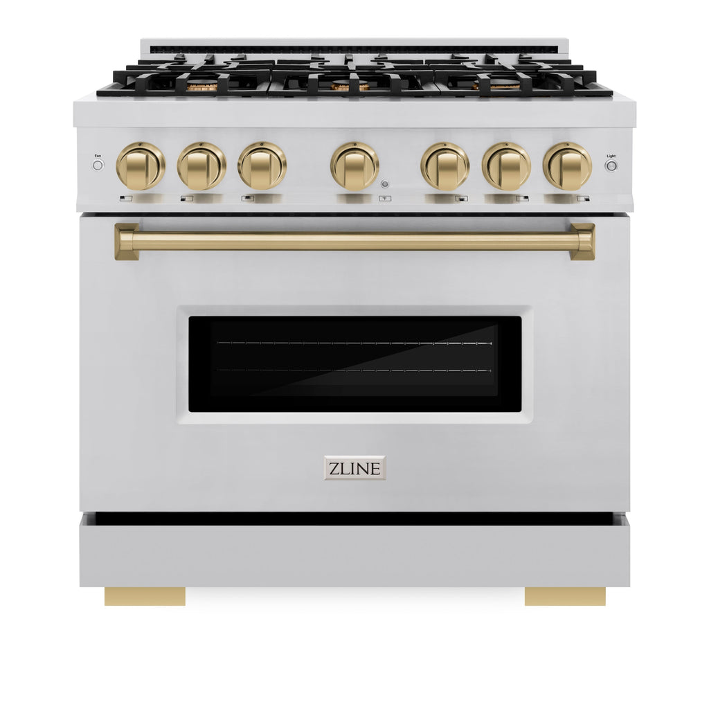 ZLINE 36 in. Dual Fuel Range 5.2 cu. ft. 6 Burners Stainless Steel Champagne Bronze Accents (CDRZ-36-CB)