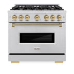 ZLINE 36 in. Dual Fuel Range 5.2 cu. ft. 6 Burners Stainless Steel Champagne Bronze Accents (CDRZ-36-CB)