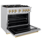 ZLINE 36 in. Dual Fuel Range 5.2 cu. ft. 6 Burners Stainless Steel Champagne Bronze Accents (CDRZ-36-CB)