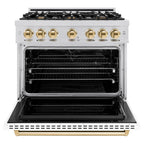 ZLINE Autograph Edition 36 in. 5.2 cu. ft. Classic Dual Fuel Range with 6 Gas Burners, Electric Convection Oven, Stainless Steel with White Matte Door and Polished Gold Accents (CDRZ-WM-36-G)