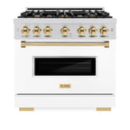 ZLINE Autograph Edition 36 in. 5.2 cu. ft. Classic Dual Fuel Range with 6 Gas Burners, Electric Convection Oven, Stainless Steel with White Matte Door and Polished Gold Accents (CDRZ-WM-36-G)