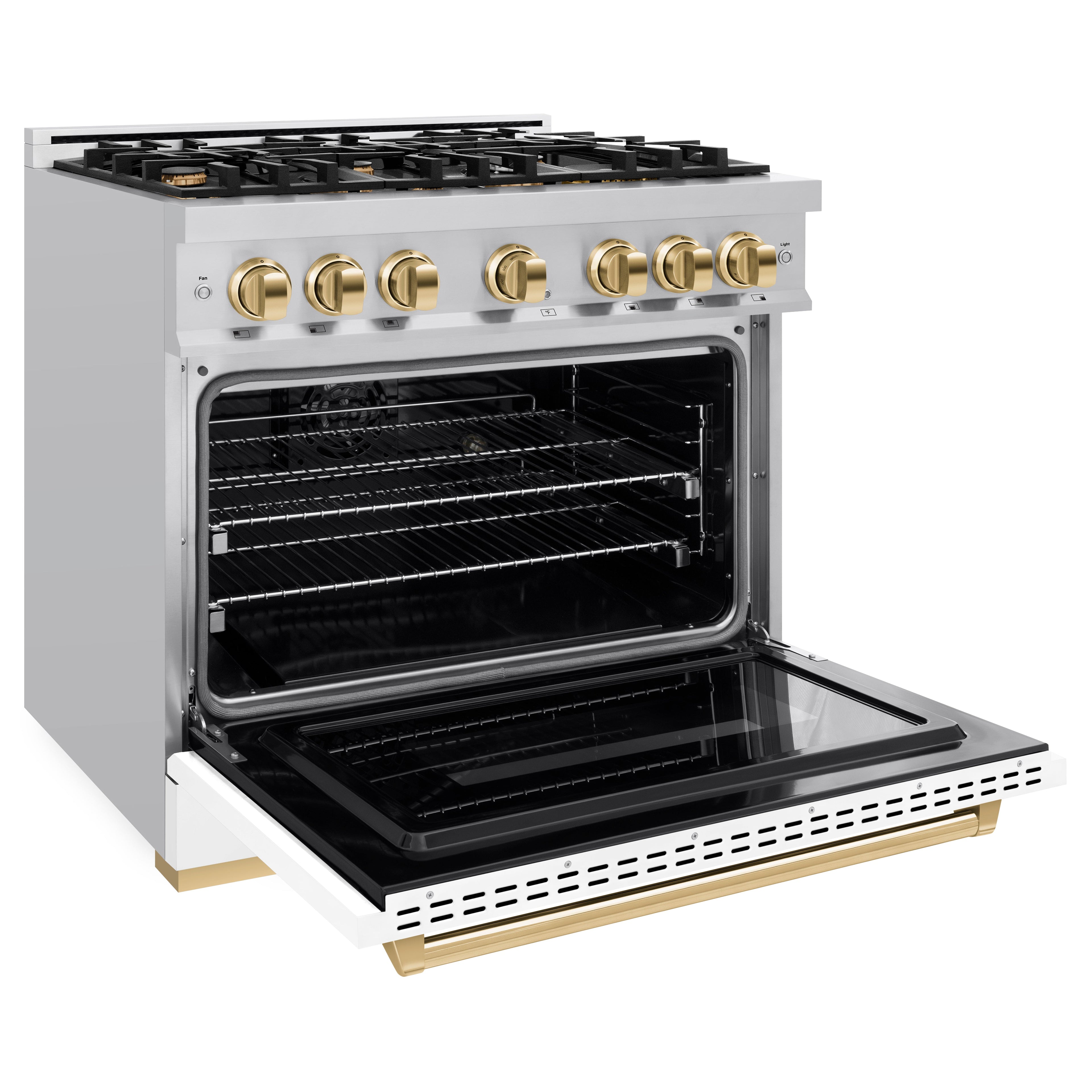 ZLINE Autograph Edition 36 in. 5.2 cu. ft. Classic Dual Fuel Range with 6 Gas Burners, Electric Convection Oven, Stainless Steel with White Matte Door and Polished Gold Accents (CDRZ-WM-36-G)