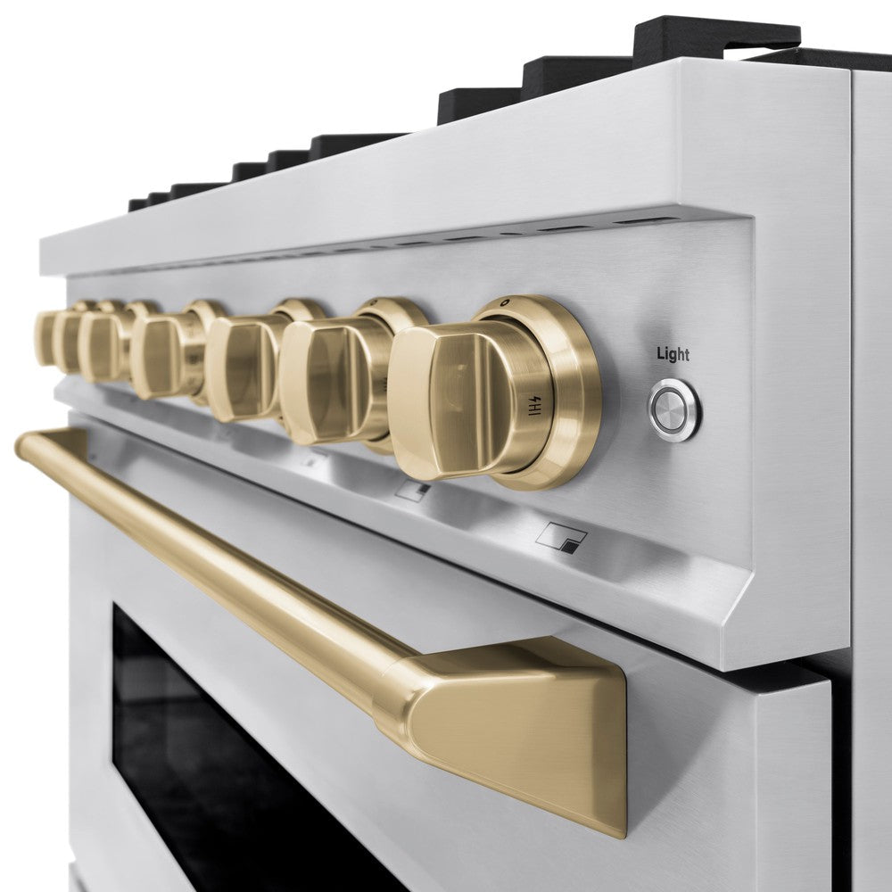 ZLINE 36 in. Gas Range 5.2 cu. ft. 6 Burners Stainless Steel Champagne Bronze Accents (CGRZ-36-CB)