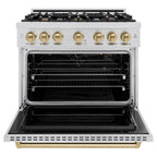 ZLINE 36 in. Gas Range 5.2 cu. ft. 6 Burners Stainless Steel Champagne Bronze Accents (CGRZ-36-CB)