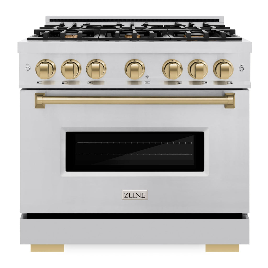 ZLINE 36 in. Gas Range 5.2 cu. ft. 6 Burners Stainless Steel Champagne Bronze Accents (CGRZ-36-CB)