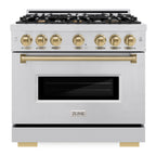 ZLINE 36 in. Gas Range 5.2 cu. ft. 6 Burners Stainless Steel Champagne Bronze Accents (CGRZ-36-CB)