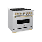 ZLINE 36 in. Gas Range 5.2 cu. ft. 6 Burners Stainless Steel Champagne Bronze Accents (CGRZ-36-CB)