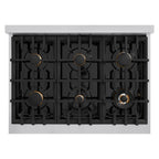 ZLINE 36 in. Gas Range 5.2 cu. ft. 6 Burners Stainless Steel with White Matte Door and Champagne Bronze Accents (CGRZ-WM-36-CB)