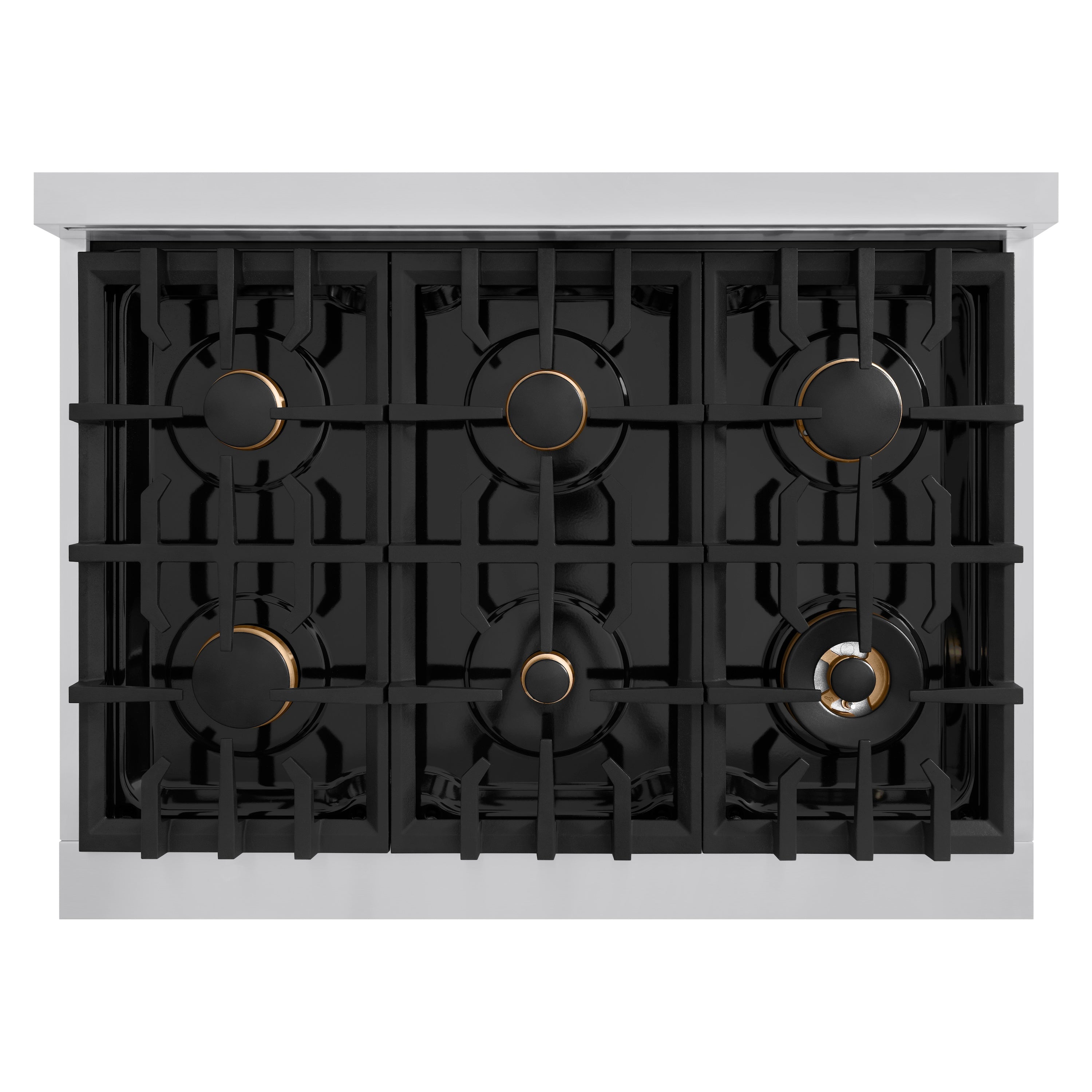 ZLINE 36 in. Gas Range 5.2 cu. ft. 6 Burners Stainless Steel with White Matte Door and Champagne Bronze Accents (CGRZ-WM-36-CB)