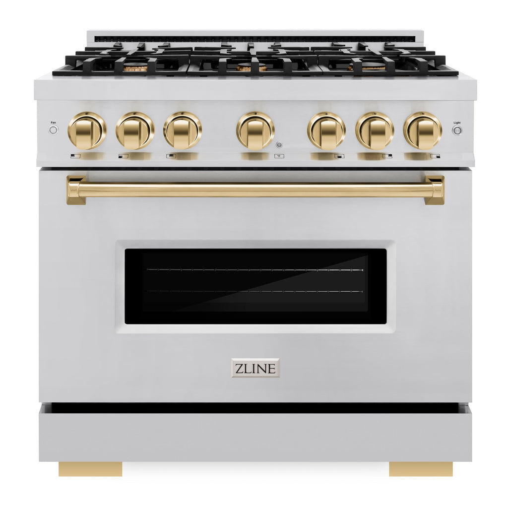 ZLINE 36 in. Gas Range 5.2 cu. ft. 6 Burners Stainless Steel Polished Gold Accents (CGRZ-36-G)