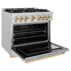 ZLINE 36 in. Gas Range 5.2 cu. ft. 6 Burners Stainless Steel Polished Gold Accents (CGRZ-36-G)