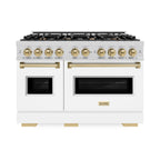 ZLINE Autograph Edition 48 in. Classic Double Oven Dual Fuel Range with 8 Burners, 6.7 cu. ft., Stainless Steel with White Matte Doors and Champagne Bronze Accents (CDRZ-WM-48-CB)