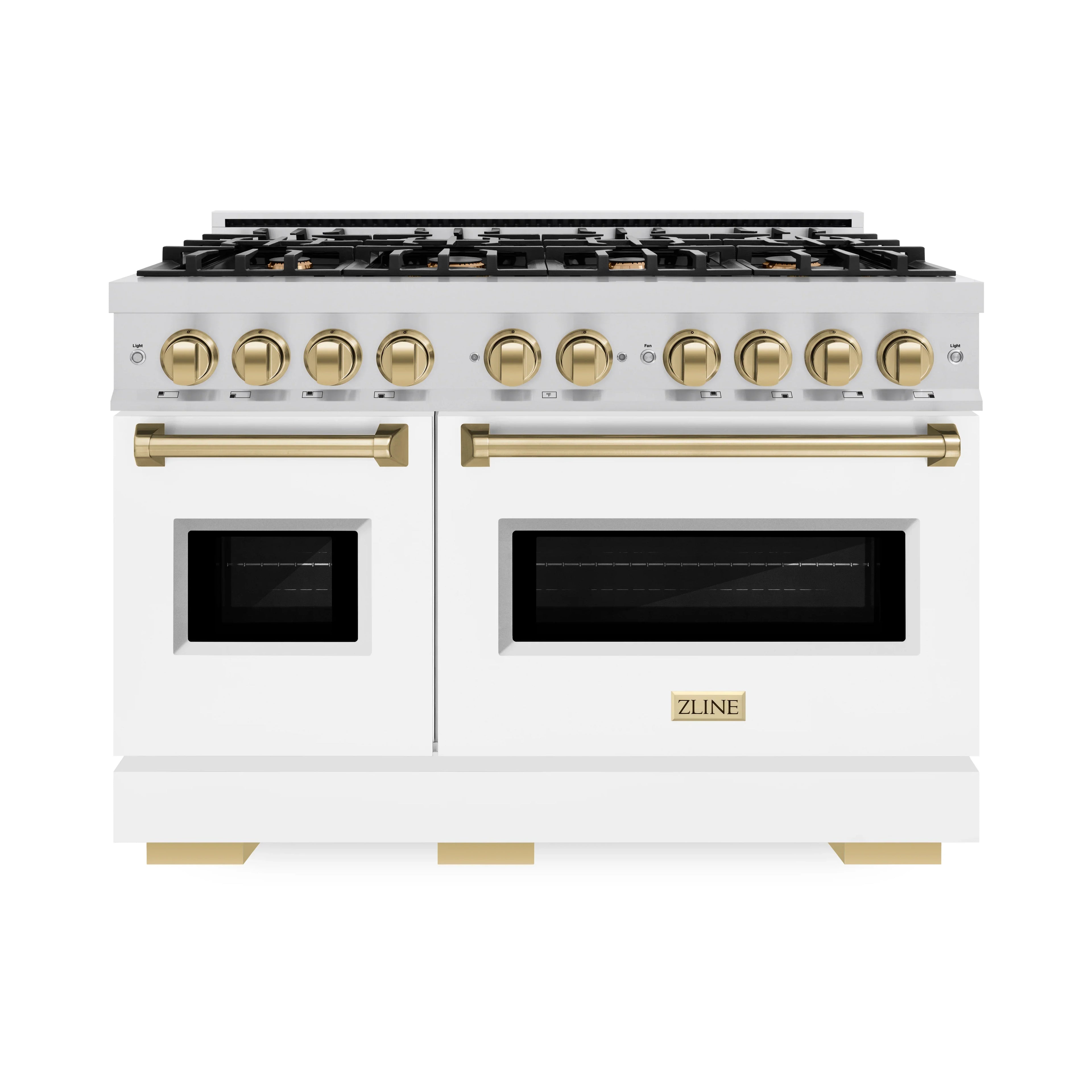 ZLINE Autograph Edition 48 in. Classic Double Oven Dual Fuel Range with 8 Burners, 6.7 cu. ft., Stainless Steel with White Matte Doors and Champagne Bronze Accents (CDRZ-WM-48-CB)