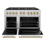 ZLINE Autograph Edition 48 in. Classic Double Oven Dual Fuel Range with 8 Burners, 6.7 cu. ft., Stainless Steel with White Matte Doors and Champagne Bronze Accents (CDRZ-WM-48-CB)